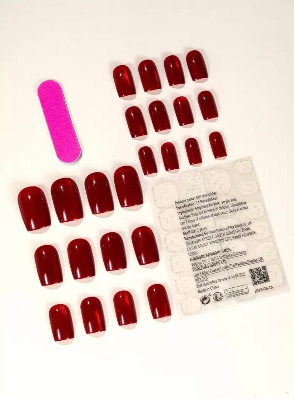 Uñas Press On  Rojo Burdeos