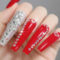 Uñas Press On color Rojo y Plateado XXL