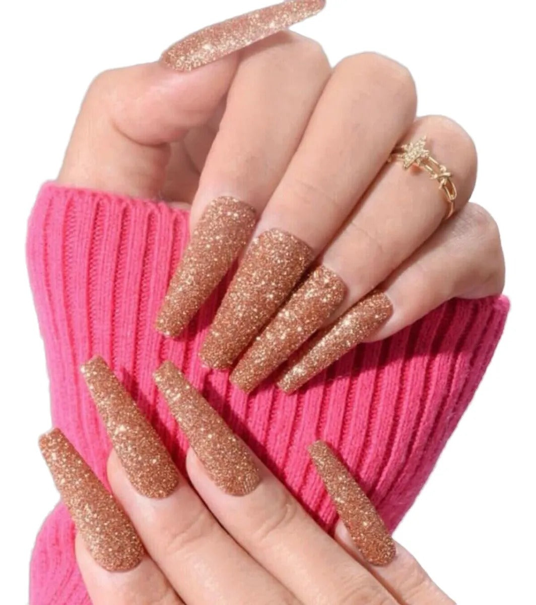 Uñas Press On  estilo Ballerina Larga  color Champan