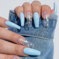 Uñas Press On Color Azul y Rosa con diseños de mariposas