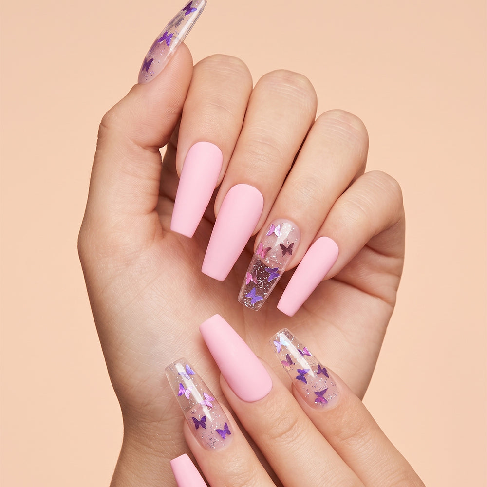 Uñas Press On Color Azul y Rosa con diseños de mariposas